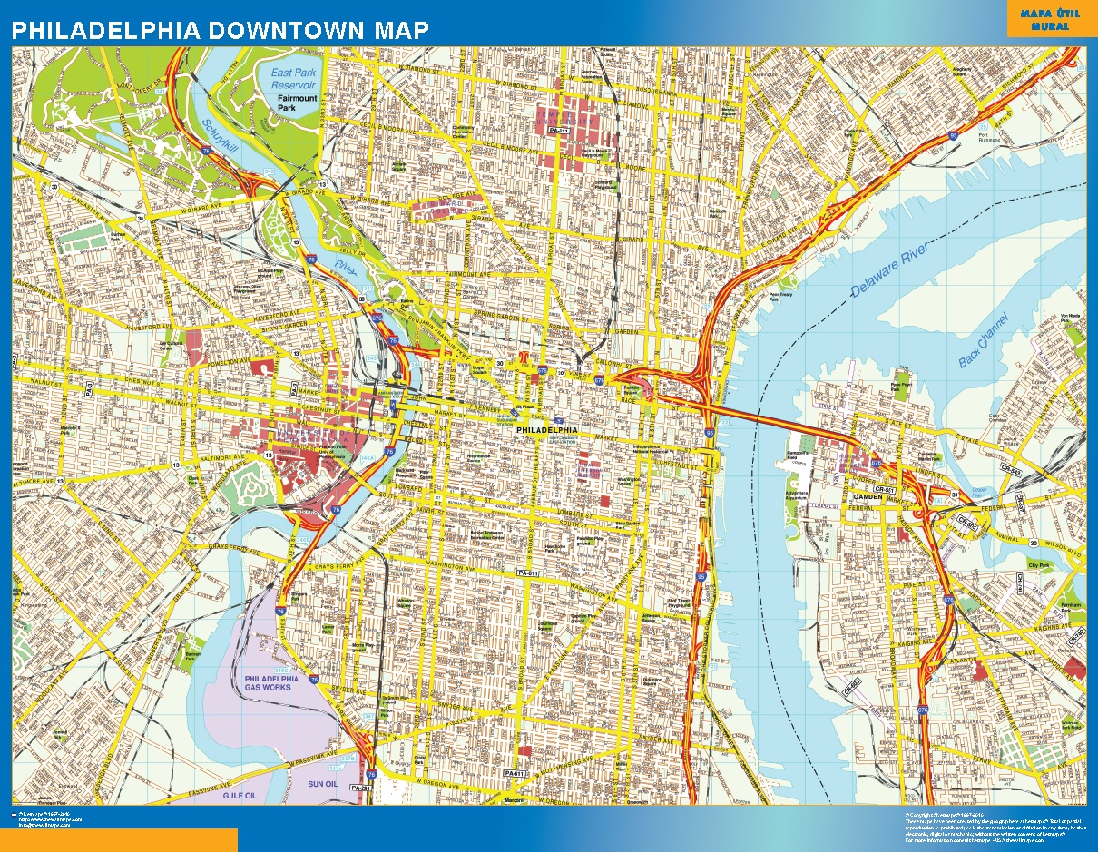 Mapa Filadelfia Downtown Plastificado Gigante 1 Mapas Para Chile De Pared Murales 9863