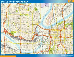 Mapa Kansas City downtown plastificado gigante