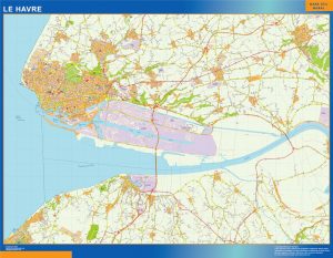 Mapa Le Havre en Francia plastificado gigante